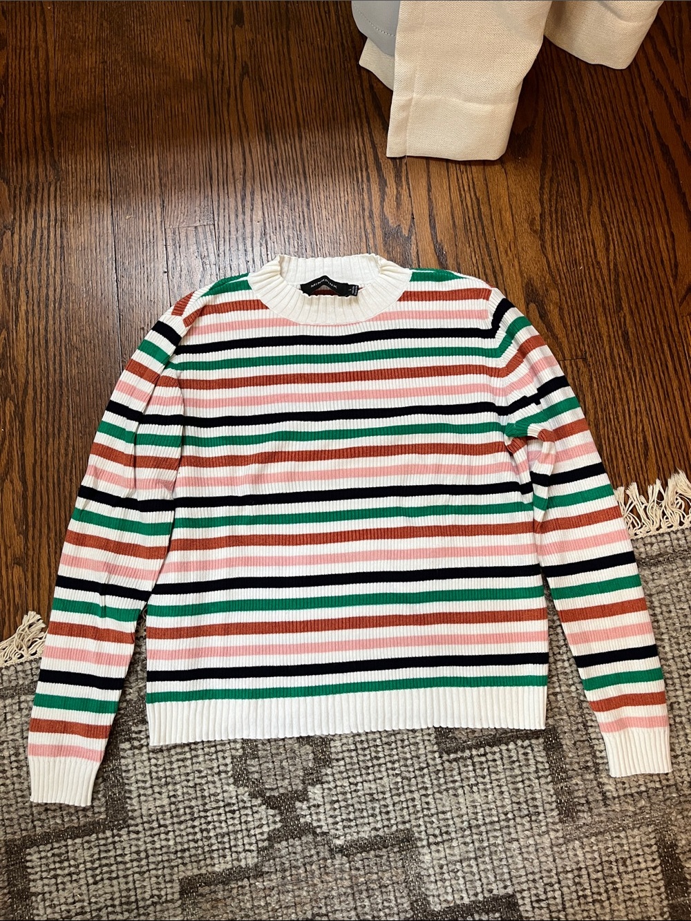 MINKPINK Striped Ribbed Crewneck Sweater - White, Pink, Green, Black